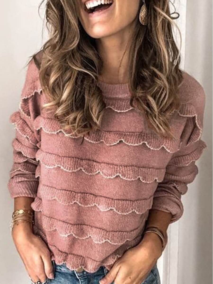 LW Chic Cascade Ruffle Pink Sweater