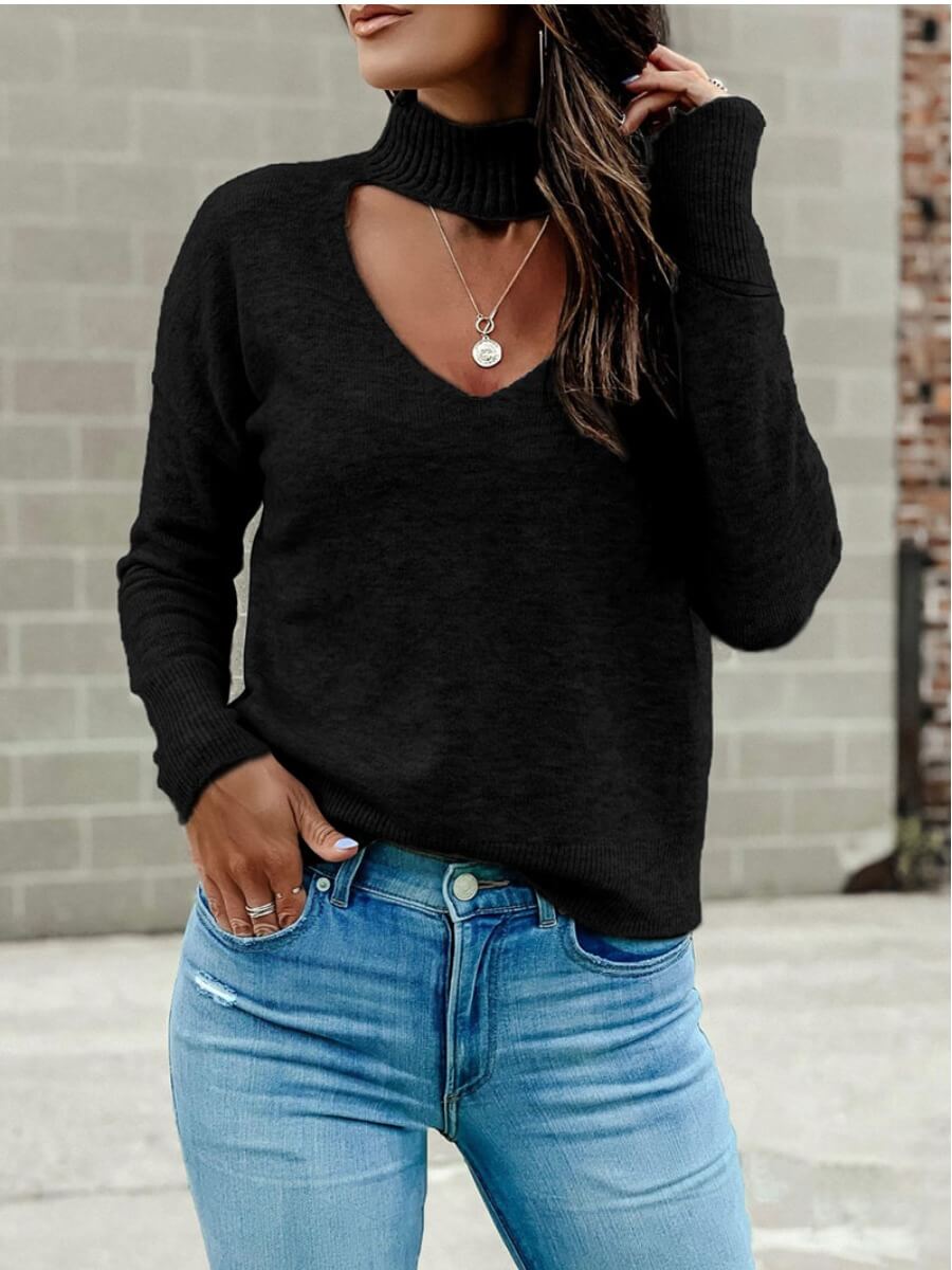 

Lovely Hollow-out Black Sweater