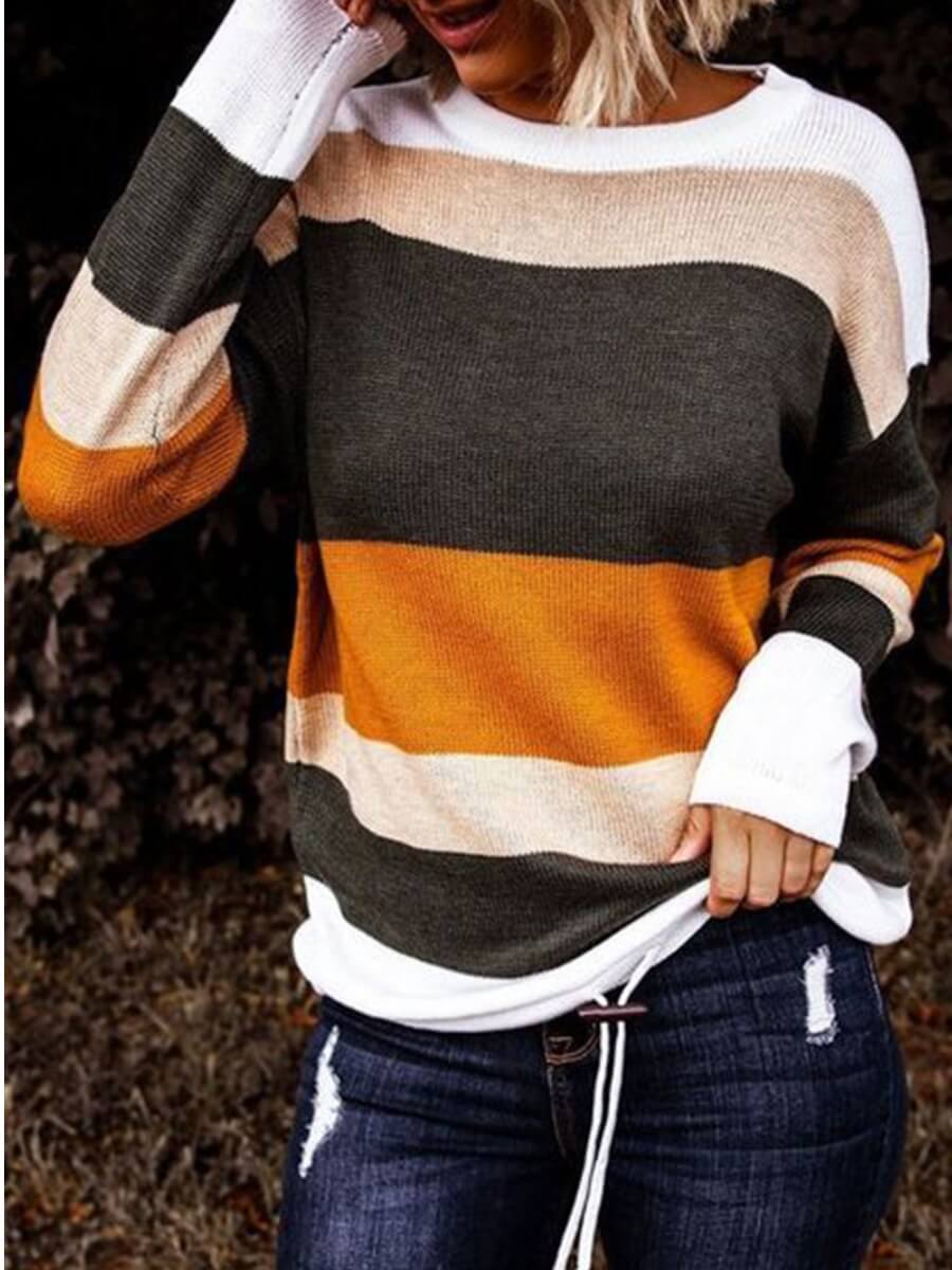 

Lovely Sweet Striped Patchwork Black Sweater