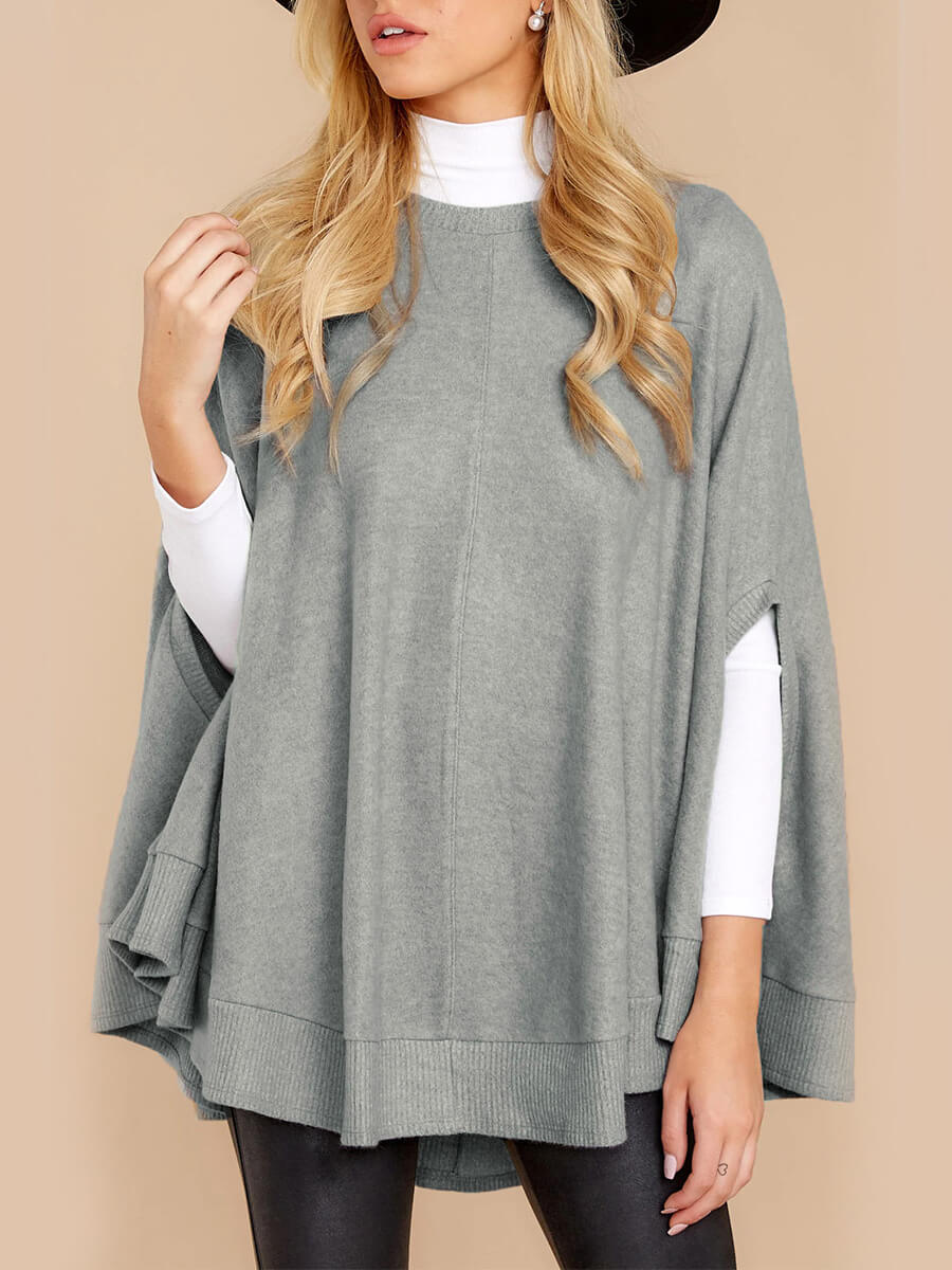 

Lovely Casual O Neck Cloak Design Grey Sweatshirt