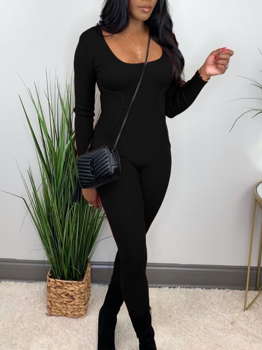 

Lovely Casual Square Collar Basic Skinny Black One-piece Jumpsuit