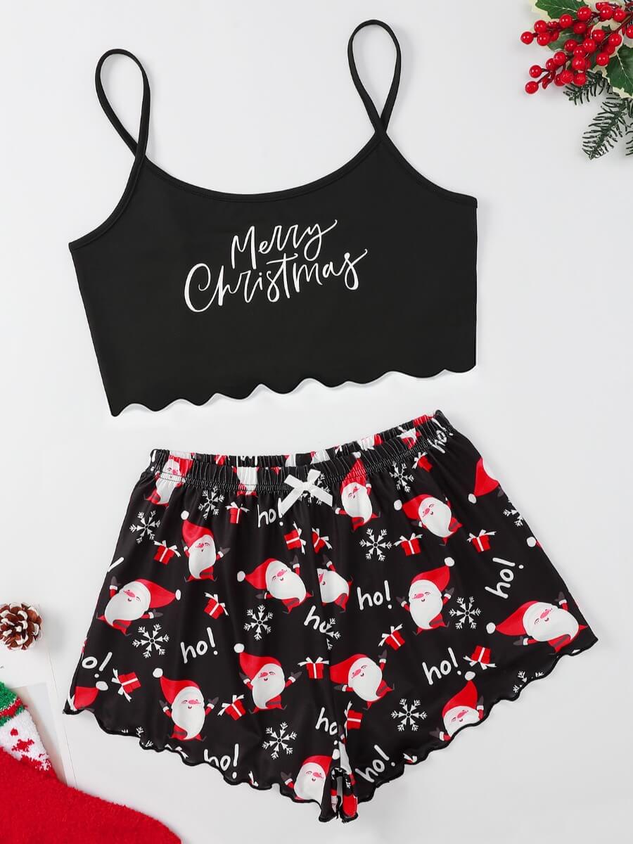

Lovely Sexy Spaghetti Strap Letter Print Black Sleepwear