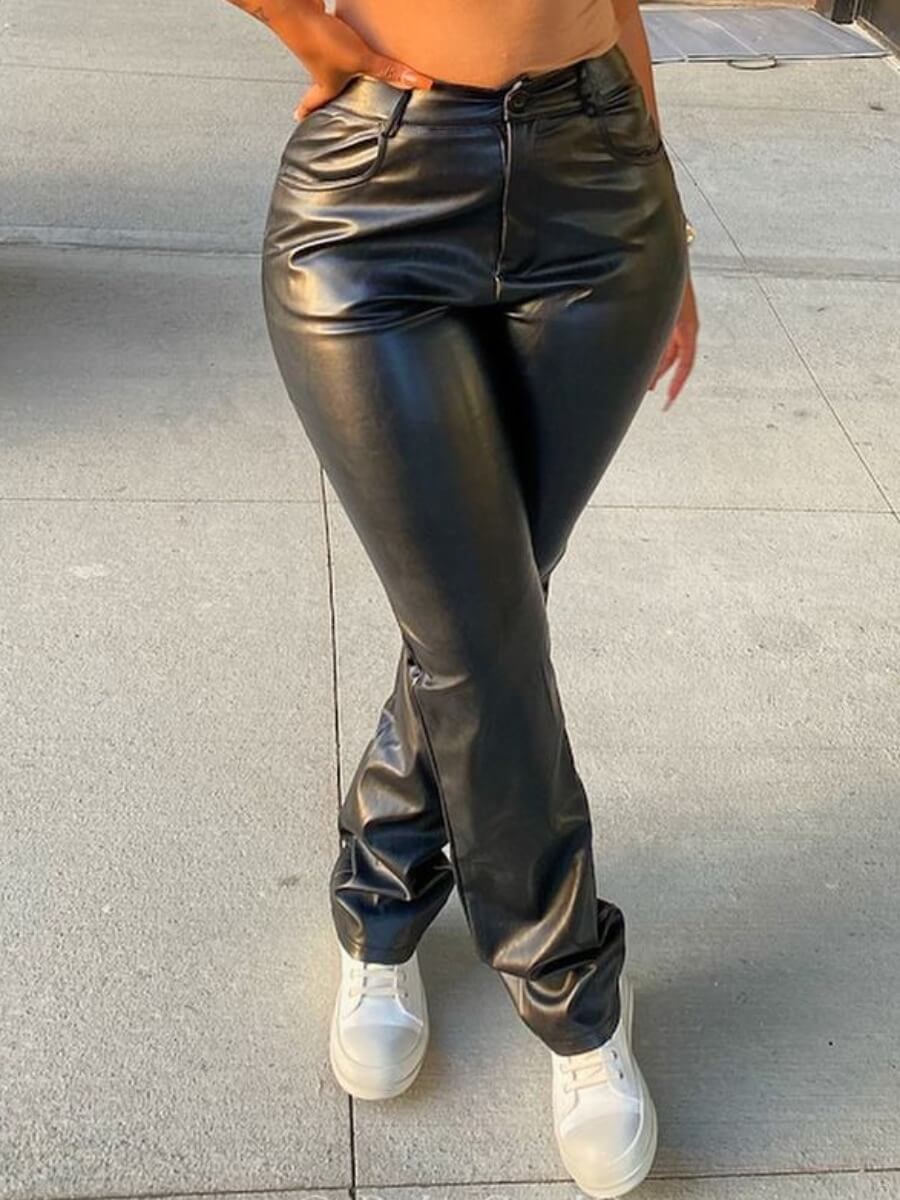

Lovely Casual Zipper Design Skinny Black Pants