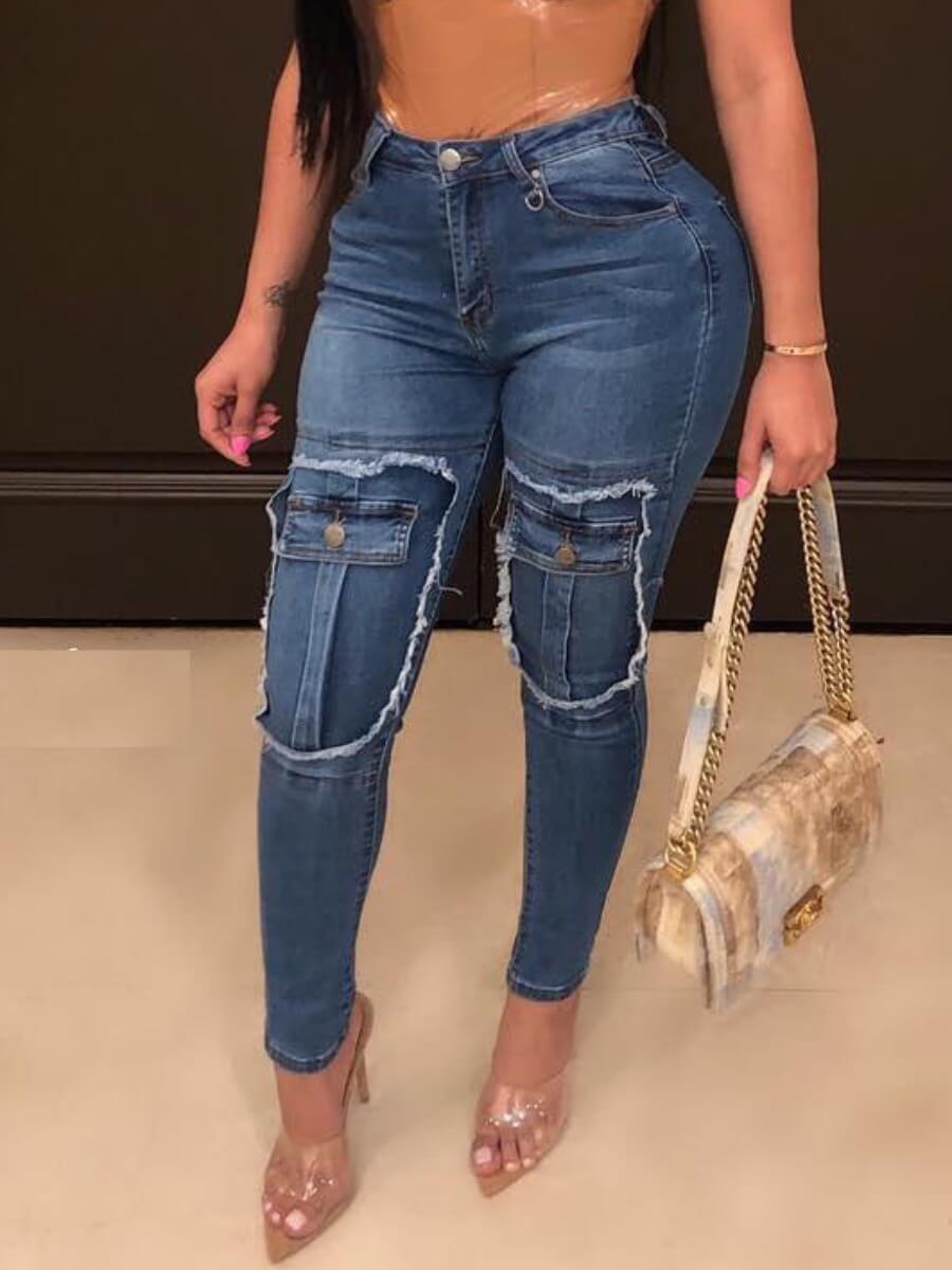 

Lovely Trendy Patchwork Blue Jeans