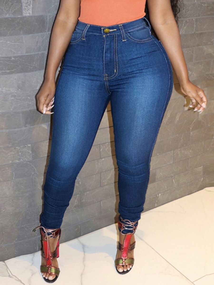 

Lovely Trendy Basic Skinny Deep Blue Plus Size Jeans