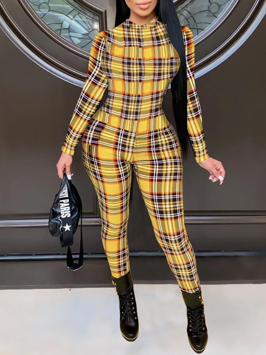 

Lovely Trendy Plaid Print Yellow One-piece Jumpsuit