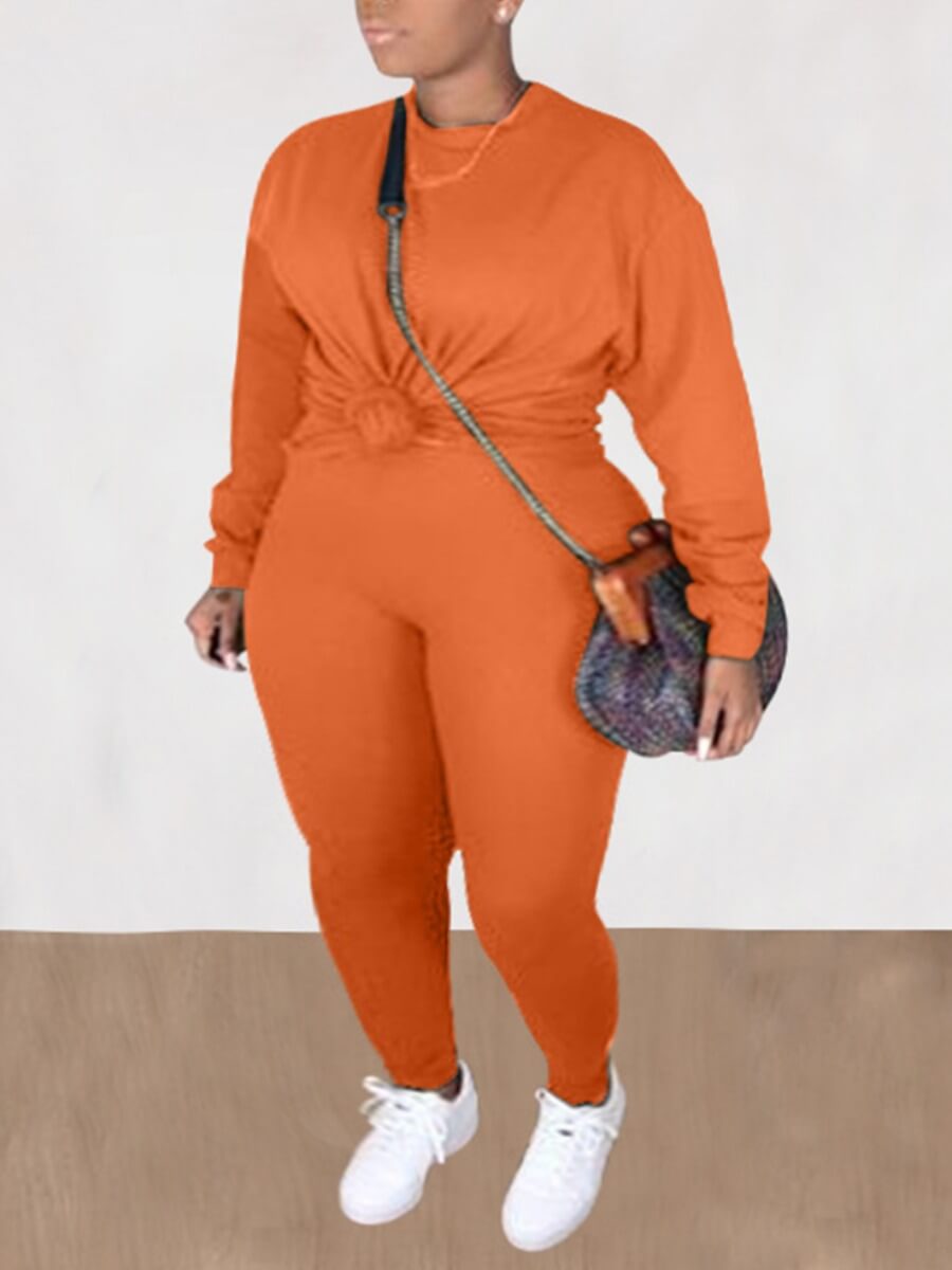 

Lovely Casual O Neck Long Sleeve Croci Plus Size Two-piece Pants Set