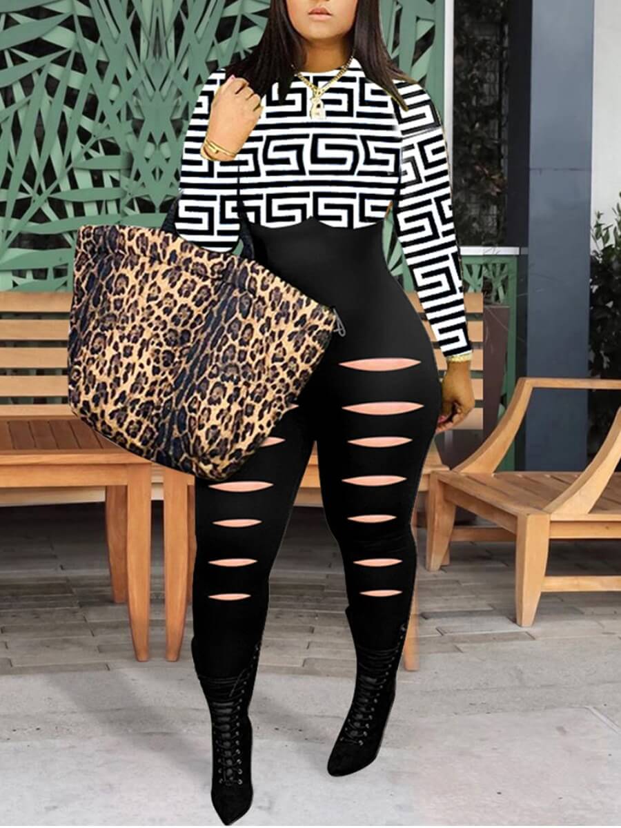 

Lovely Casual O Neck Patchwork Ripped Milk White One-piece Jumpsuit