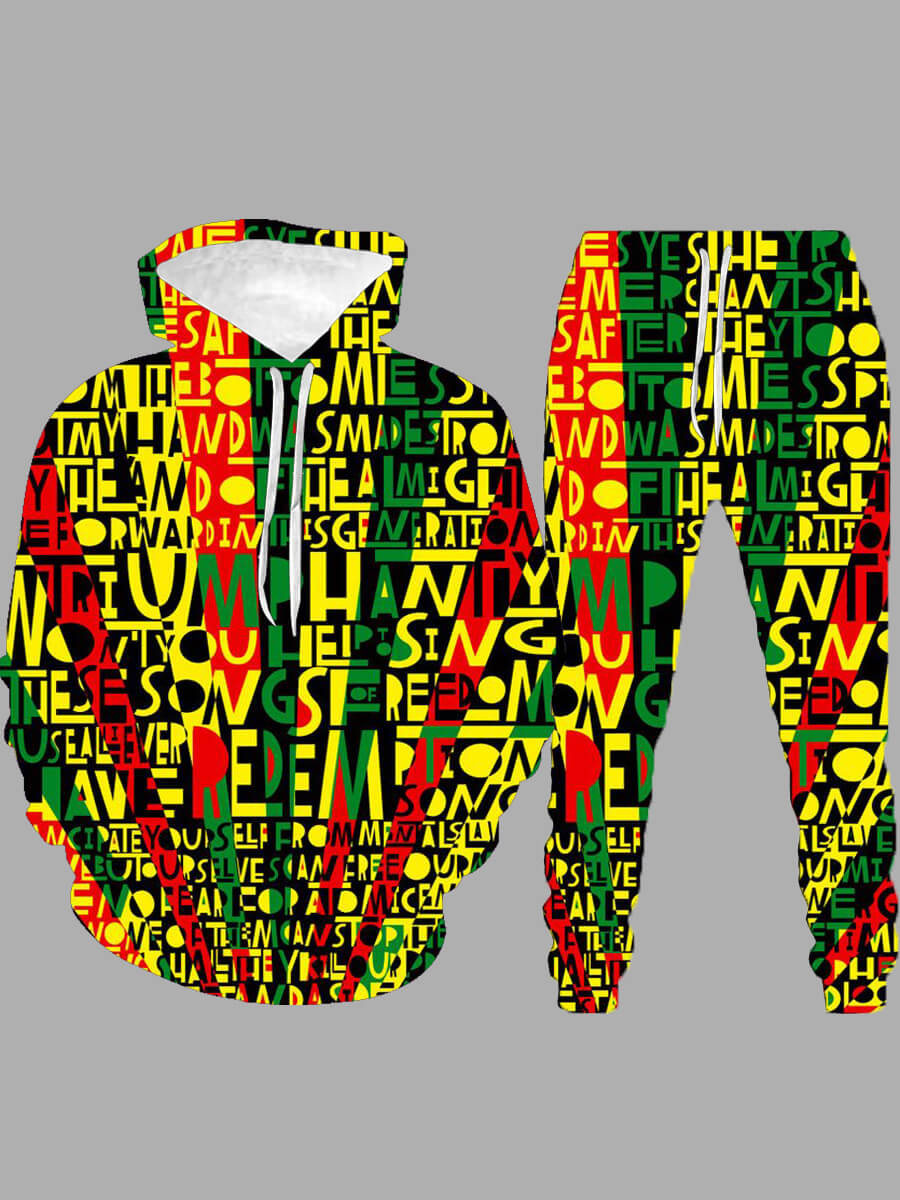 

Lovely Street Hooded Collar Letter Print Multicolor Men Two-piece Pants Set, Multi