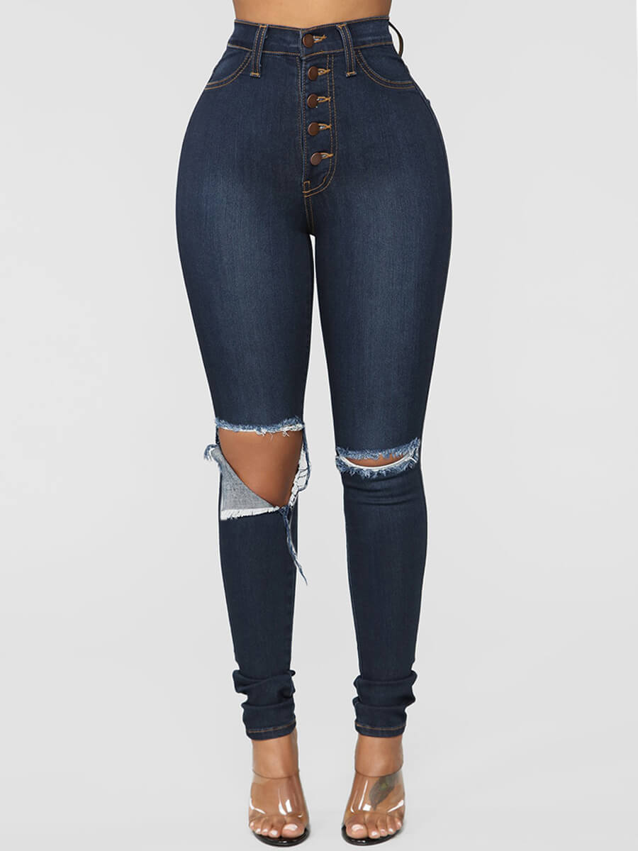 

Lovely Street Broken Holes Deep Blue Jeans