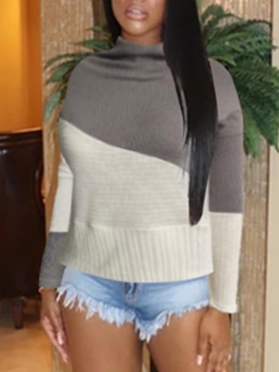 

Lovely Casual Color-lump Stitching Greyish White Sweater