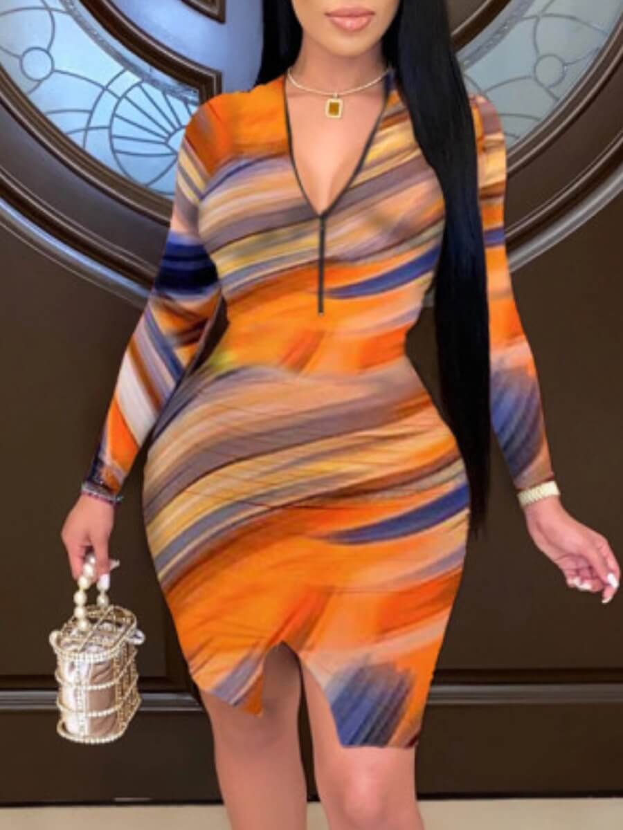 

Lovely Trendy Print Multicolor Knee Length Plus Size Dress, Multi