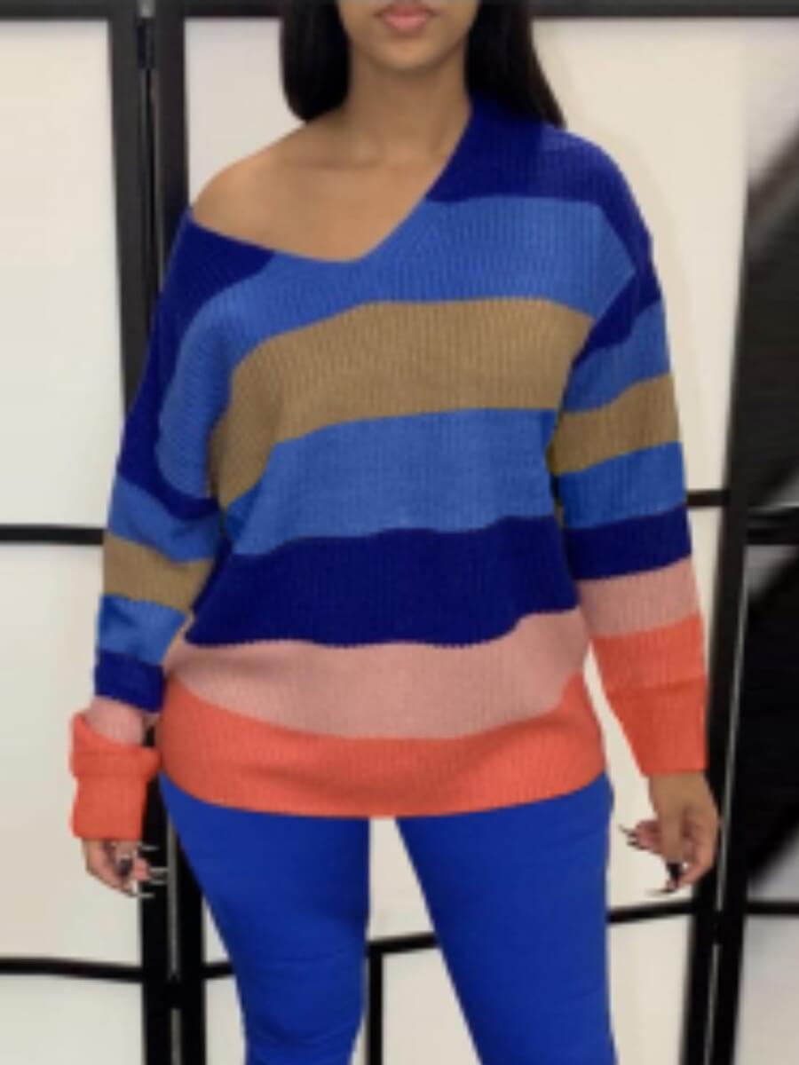

Lovely Street V Neck Striped Stitching Multicolor Sweater, Multi