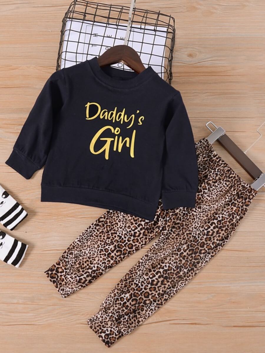 

Lovely Casual O Neck Letter Print Black Girl Two-piece Pants Set
