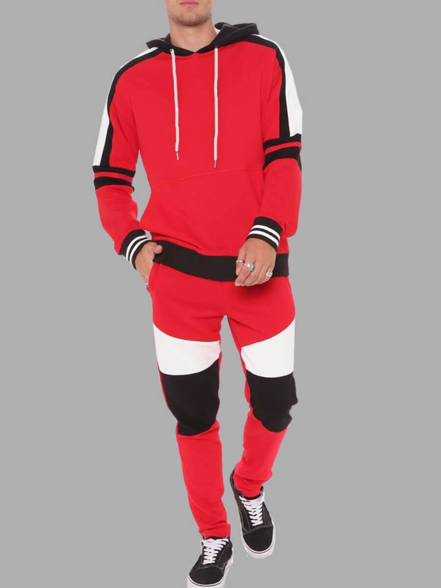 

Lovely Casual Hooded Collar Patchwork Red Men Two-piece Pants Set