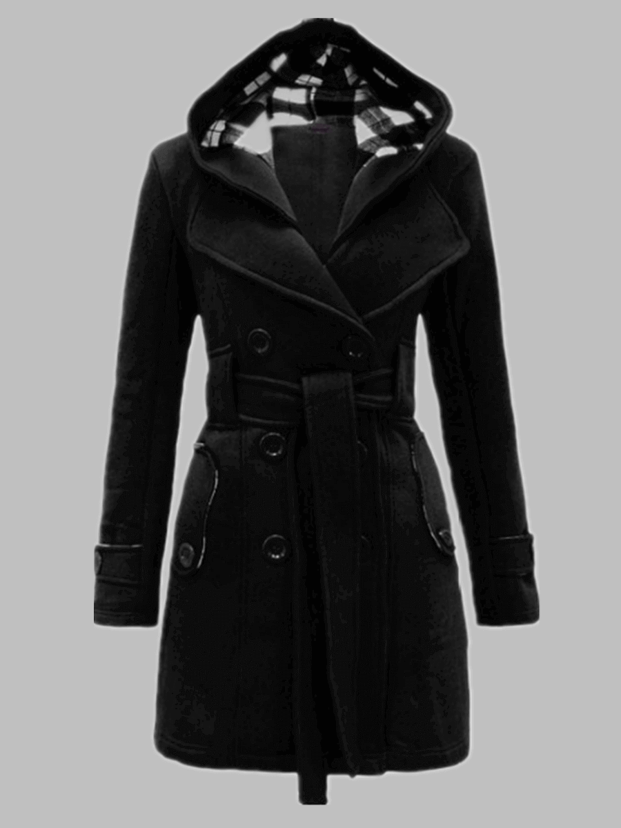 

Lovely Casual Hooded Collar Knot Design Black Plus Size Trench Coat