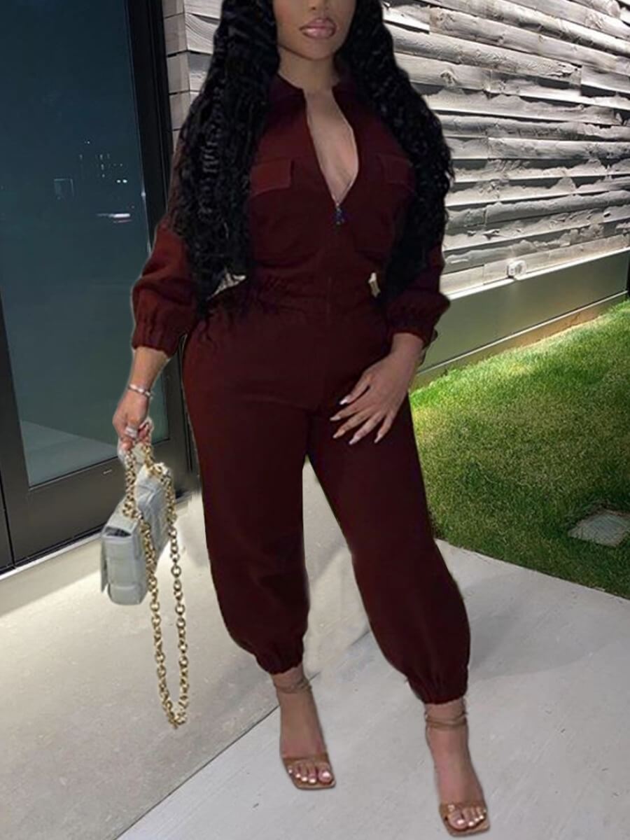 

Lovely Sportswear V Neck Basic Skinny Red One-piece Jumpsuit