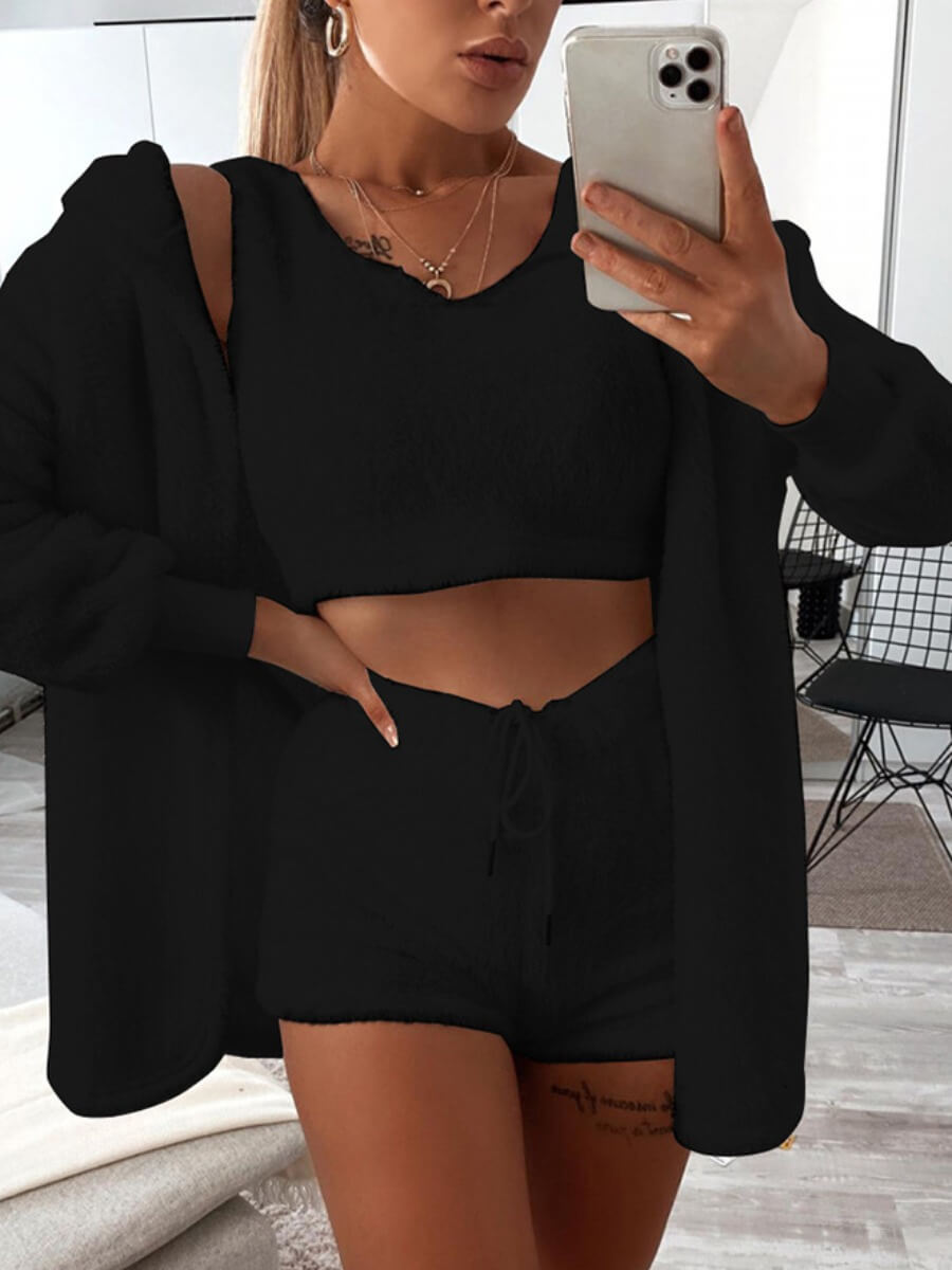 

Lovely Casual V Neck Skinny Black Sleepwear