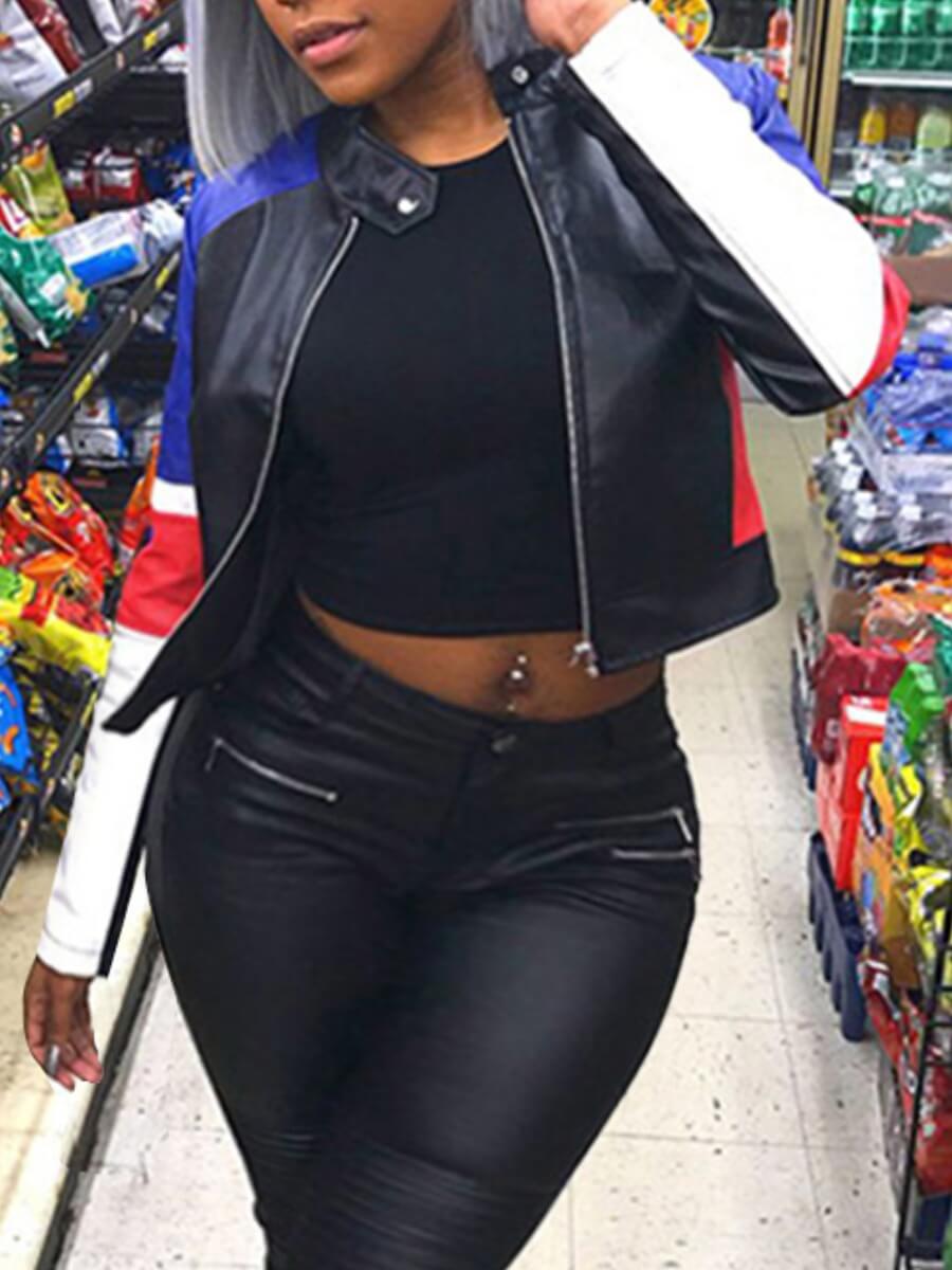 

Lovely Casual Zipper Design Patchwork Black Plus Size Leather