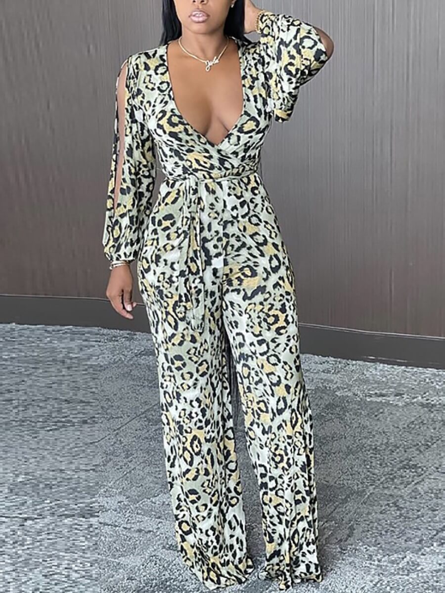 

Lovely Casual Hollow-out Leopard Print One-piece Jumpsuit