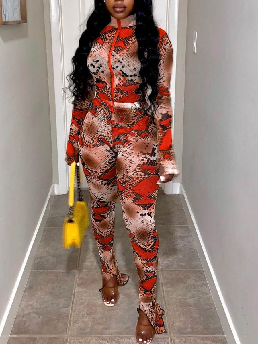 

Lovely Street Snake Print Red One-piece Jumpsuit