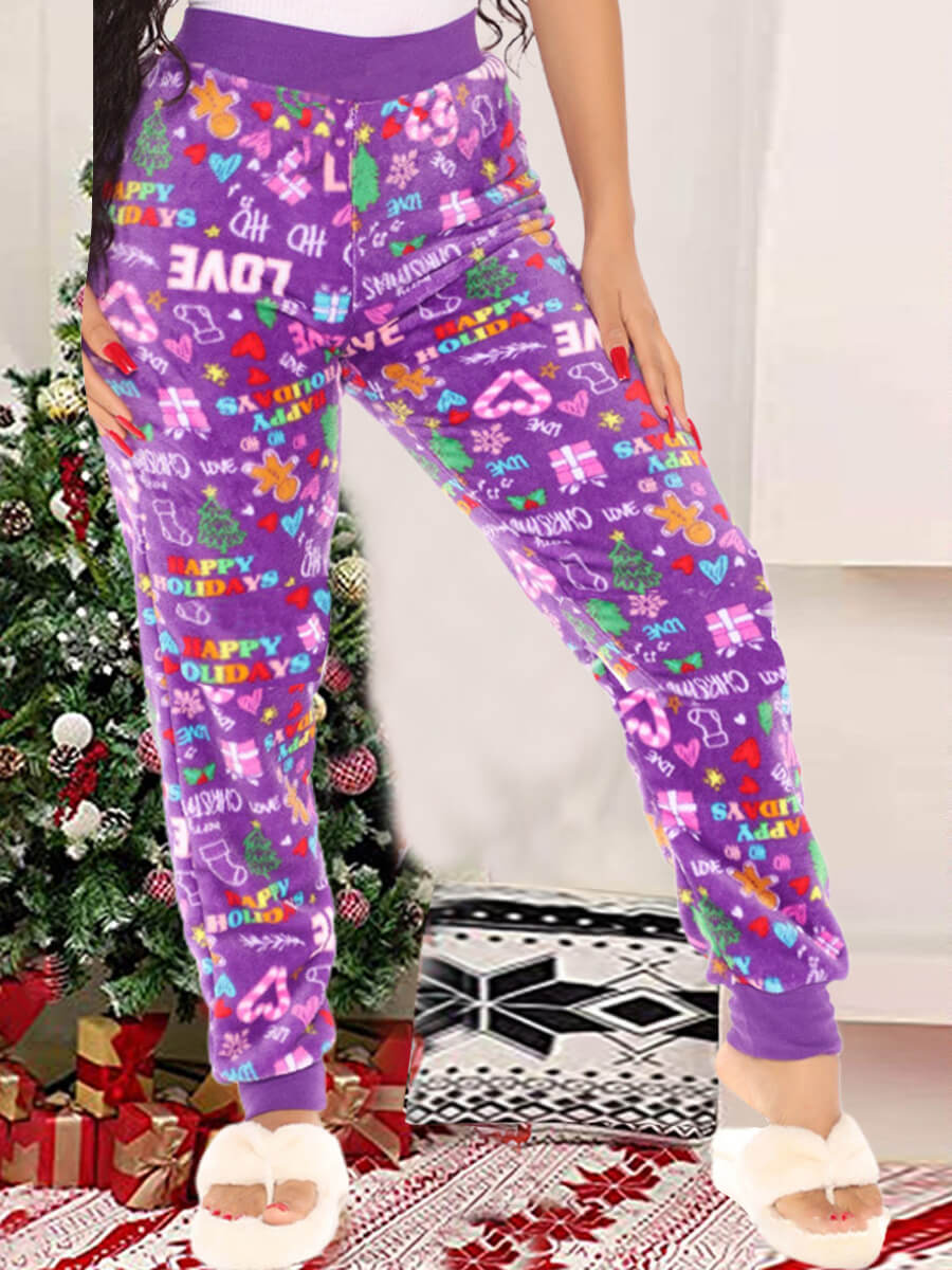 

Lovely Christmas Day Print Light Purple Sleepwear