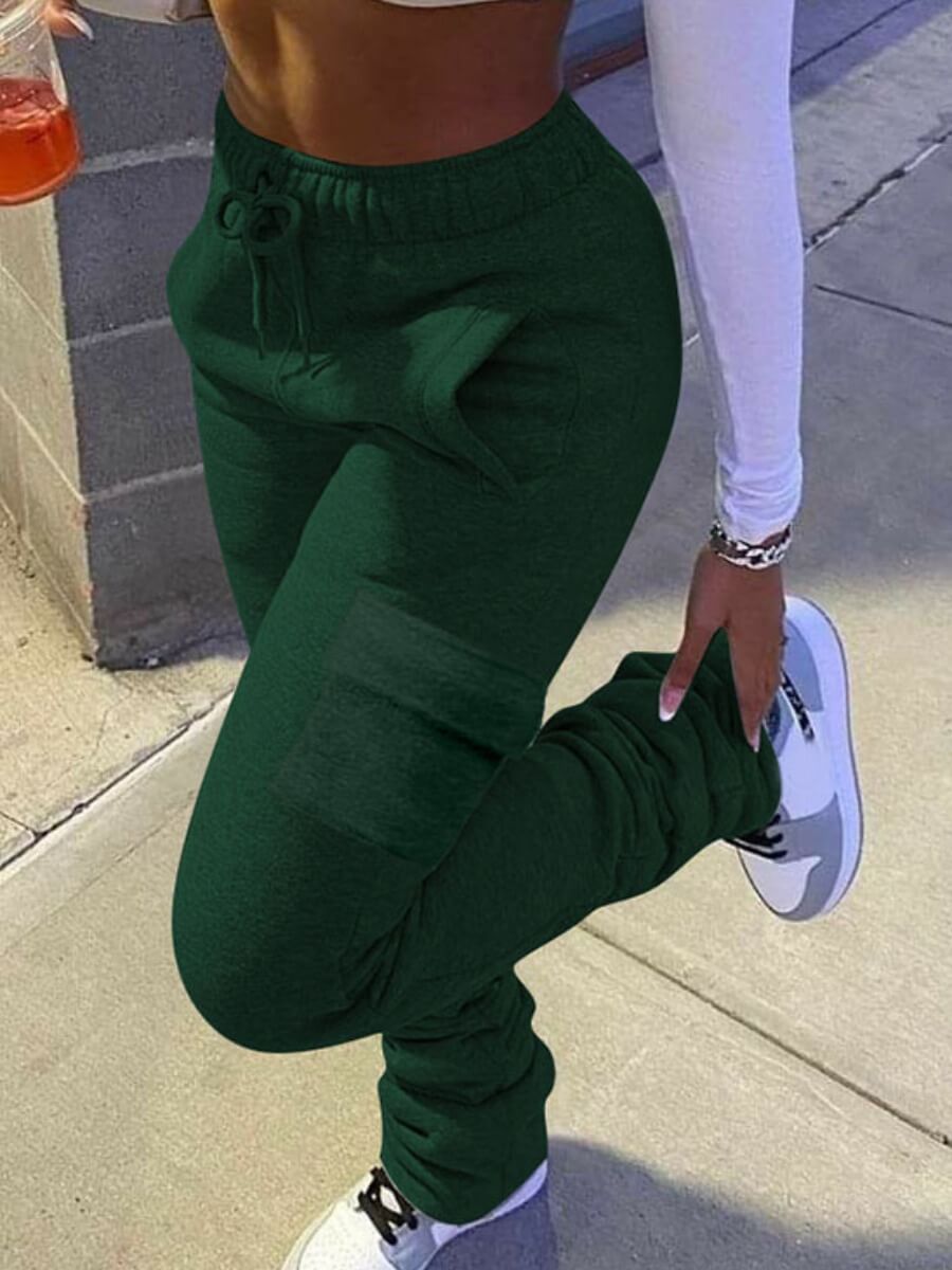 LW COTTON Side Pocket Drawstring Stacked Cargo Pants