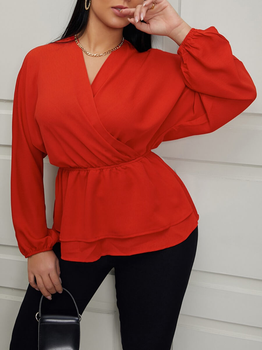 

Lovely Trendy V Neck Loose Jacinth Blouse