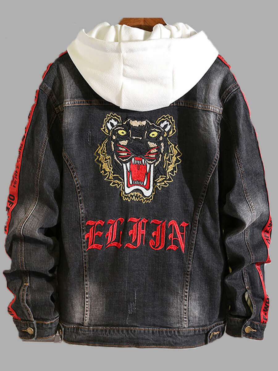 

Lovely Casual Animal Print Patchwork Black Men Denim Jacket