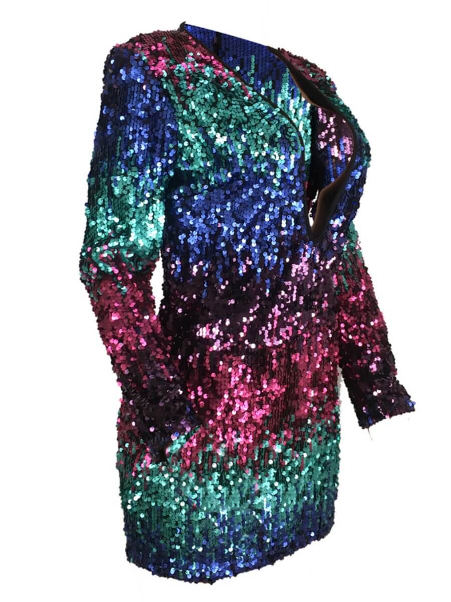 Lovely Sexy Deep V Neck Sequined Patchwork Multicolor Mini Evening Dress от Lovelywholesale WW