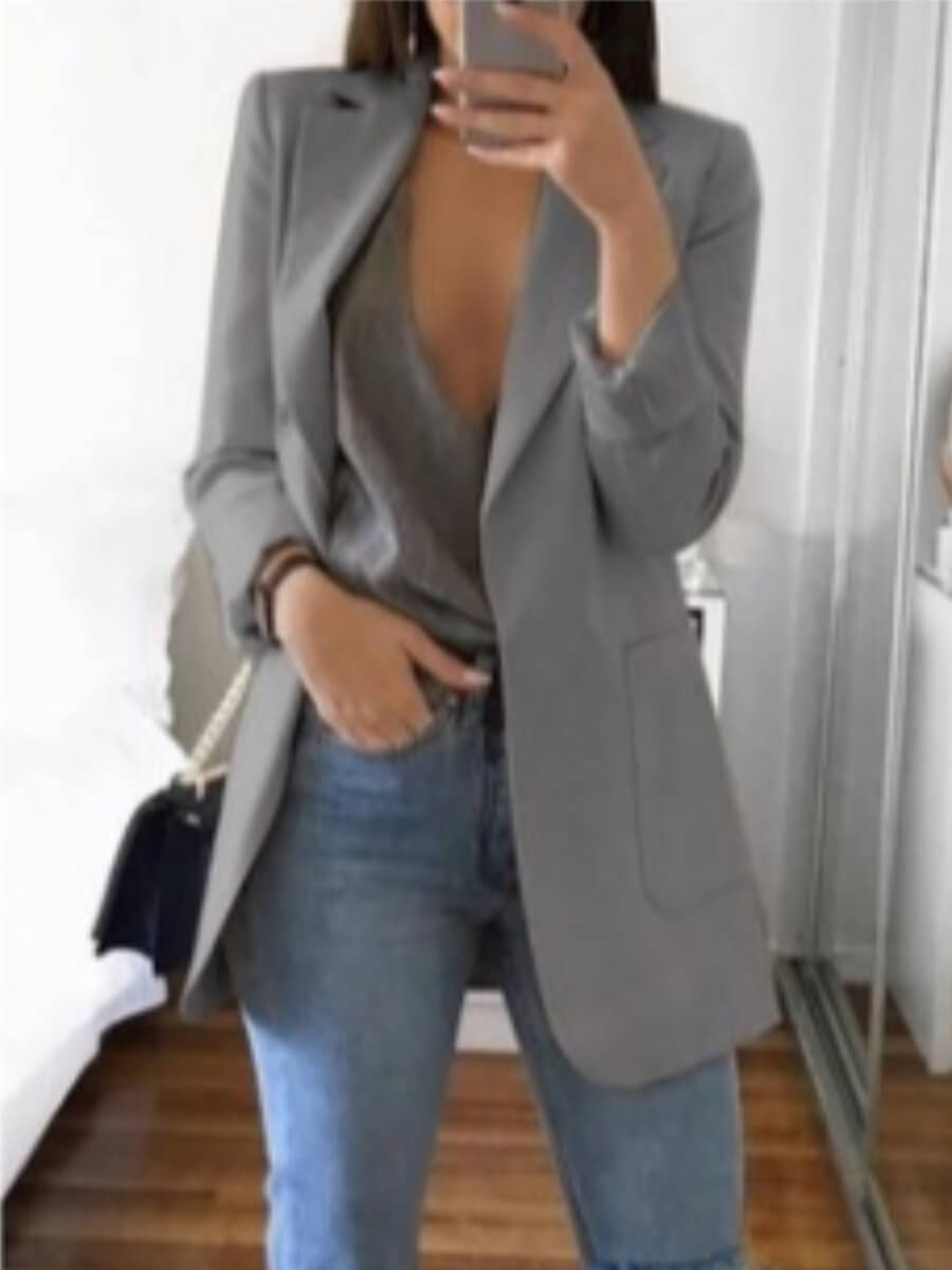 

Lovely Casual Turndown Collar Grey Blazer