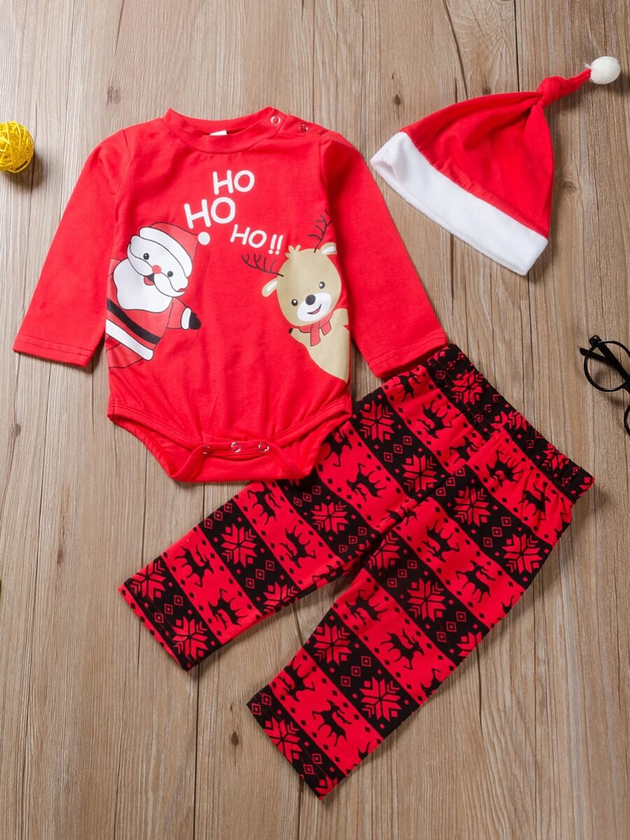 

Lovely Sweet Christmas Day Print Red Girls Two-piece Pants Set