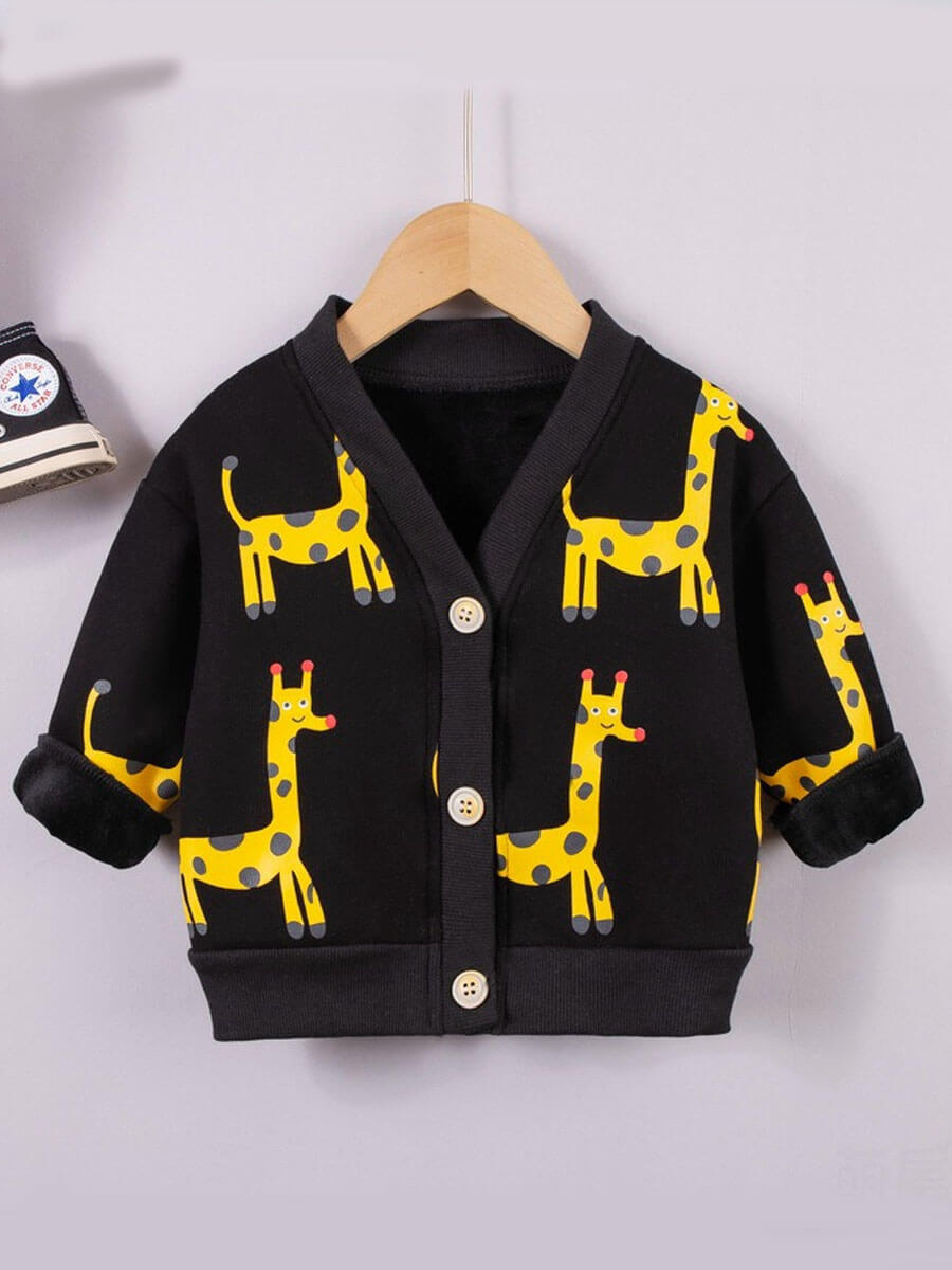

Lovely Casual V Neck Animal Print Black Boy Coat