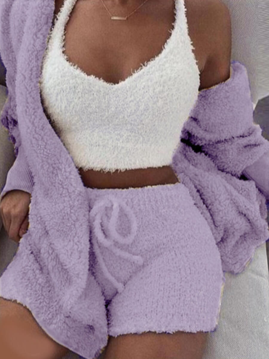 

Lovely Stylish Lamb Fleece Purple Sleepwear(Three-piece