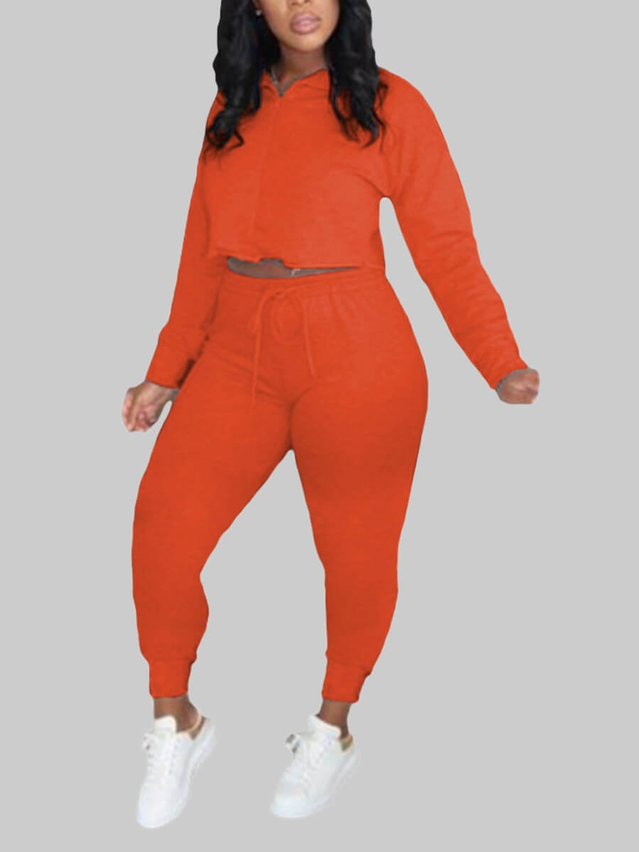 

Lovely Sweet Mandarin Collar Drawstring Orange Plus Size Two-piece Pants Set
