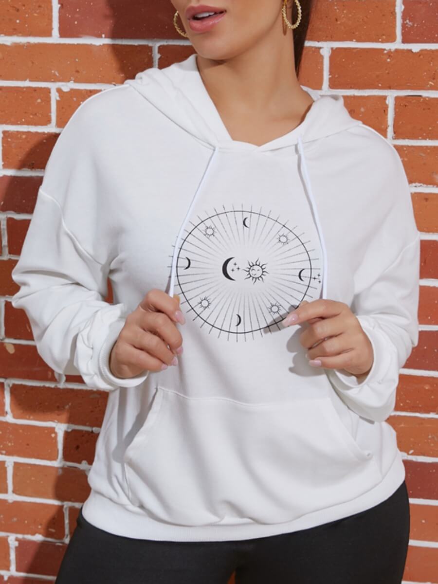 

Lovely Casual Hooded Collar Print White Hoodie