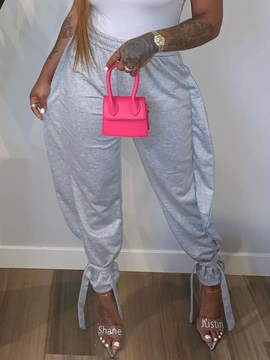

Lovely Street Drawstring Loose Grey Pants