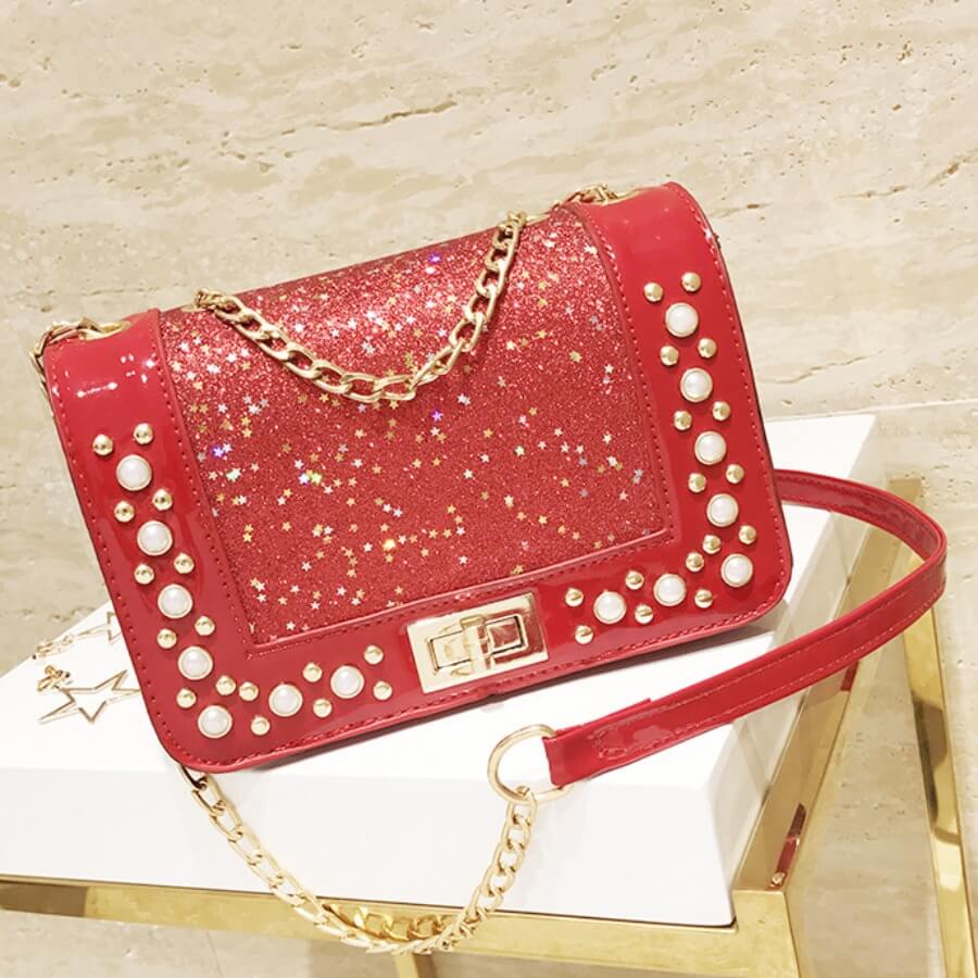 

LW Trendy Chain Strap Red Crossbody Bags