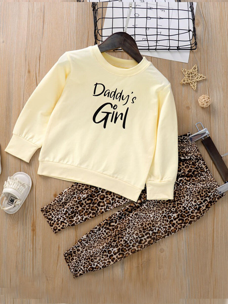 

Lovely Casual O Neck Letter Print Cream-colored Girl Two Piece Pants Set