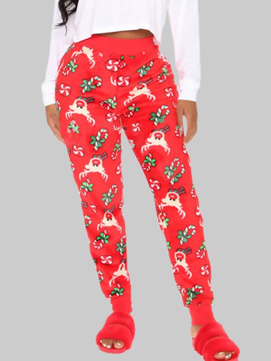 

Lovely Casual Elastic Waist Print Red Pants