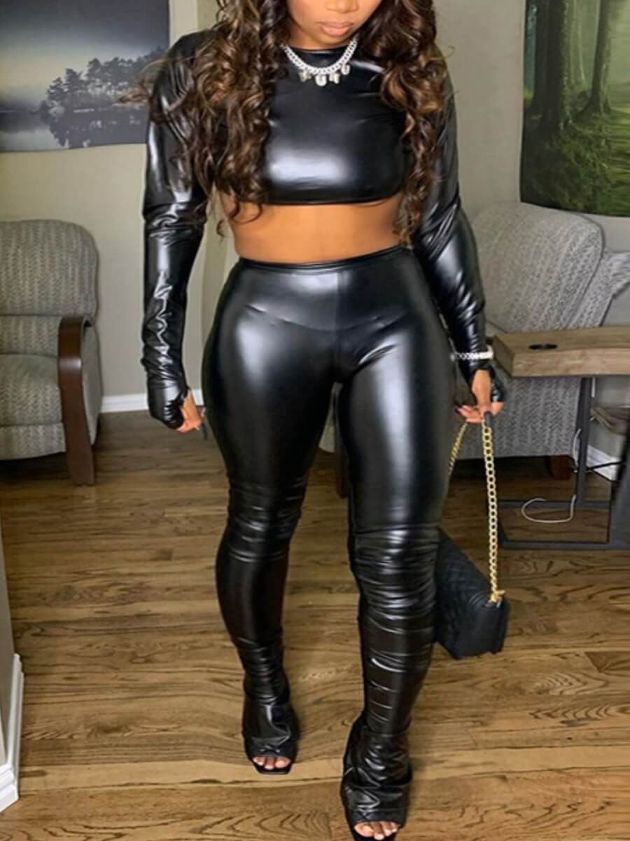 

Lovely Street Half A Turtleneck Black Two Piece Pants Set