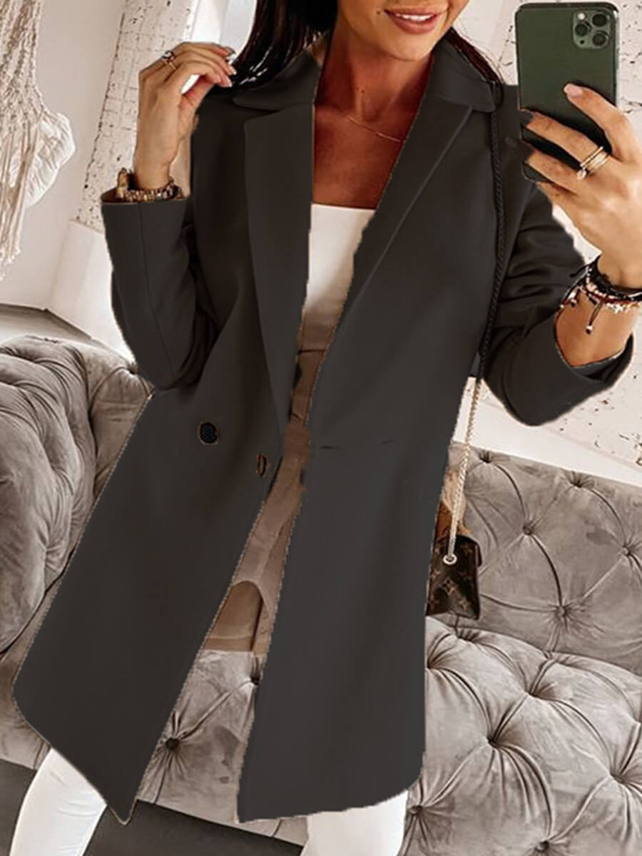 

Lovely Trendy Turndown Collar Button Design Black Trench Coat