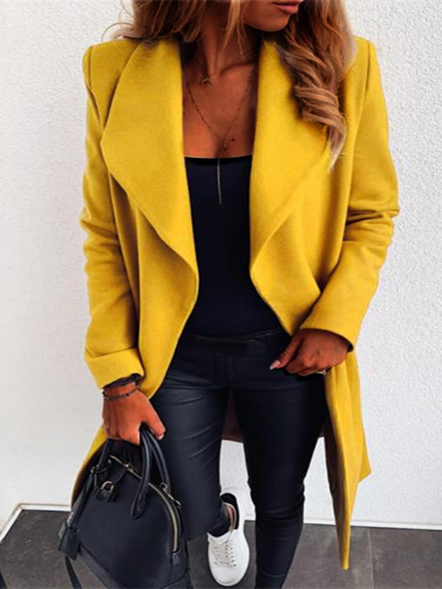 

Lovely Casual Turndown Collar Loose Yellow Trench Coat