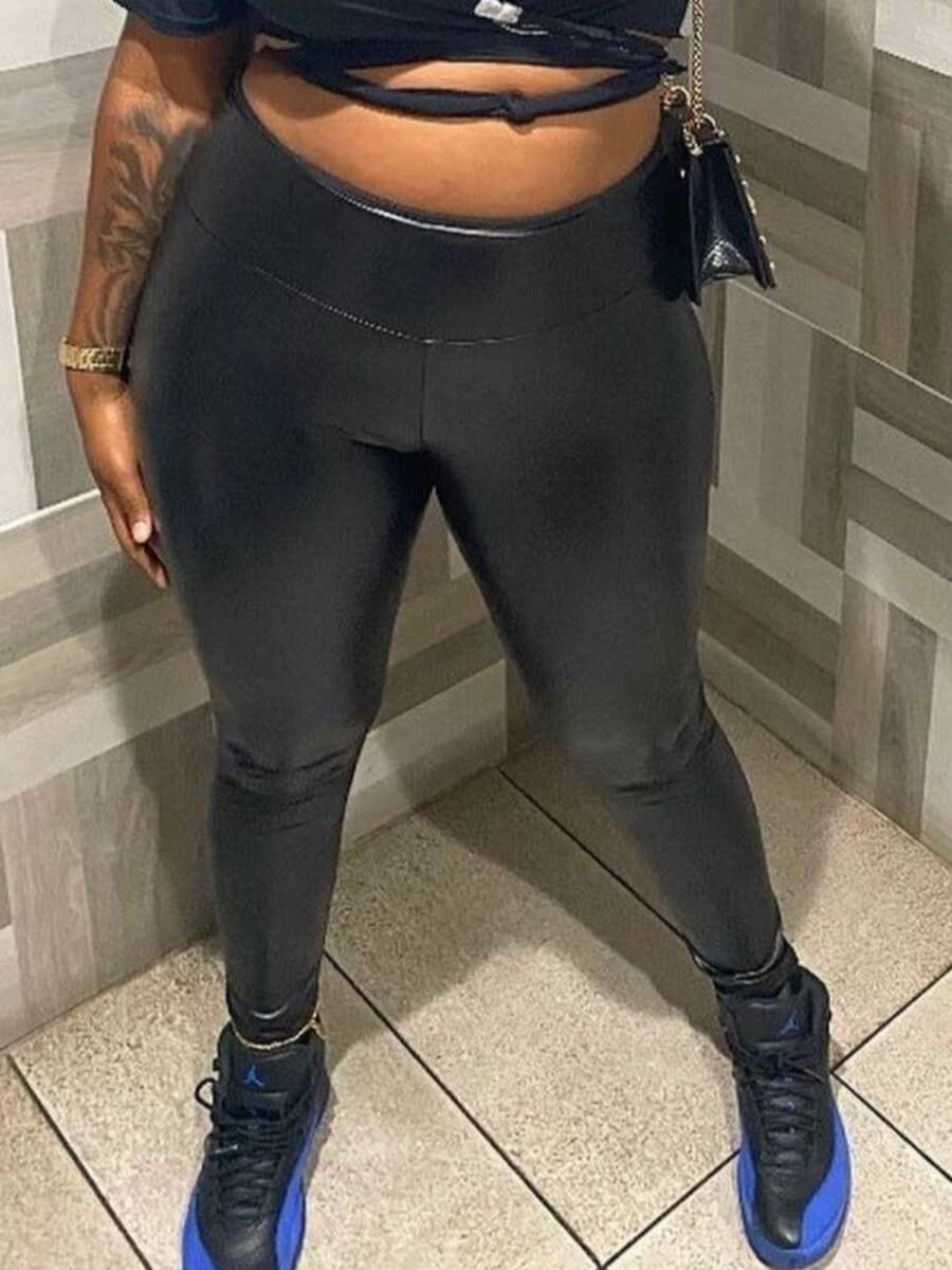 

Lovely Casual Mid Waist Elastic Black Pants