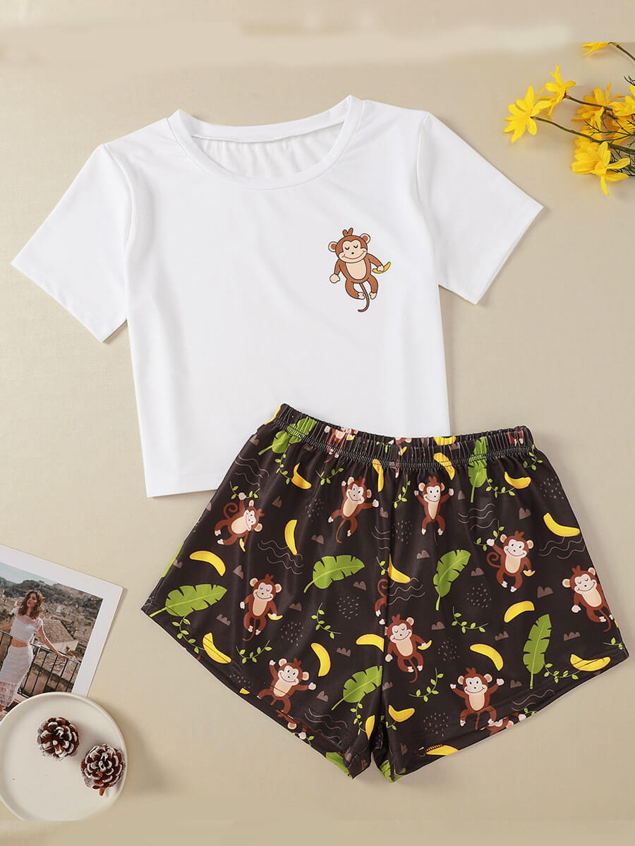 

Lovely Sweet Christmas Day Cartoon Print White Sleepwear