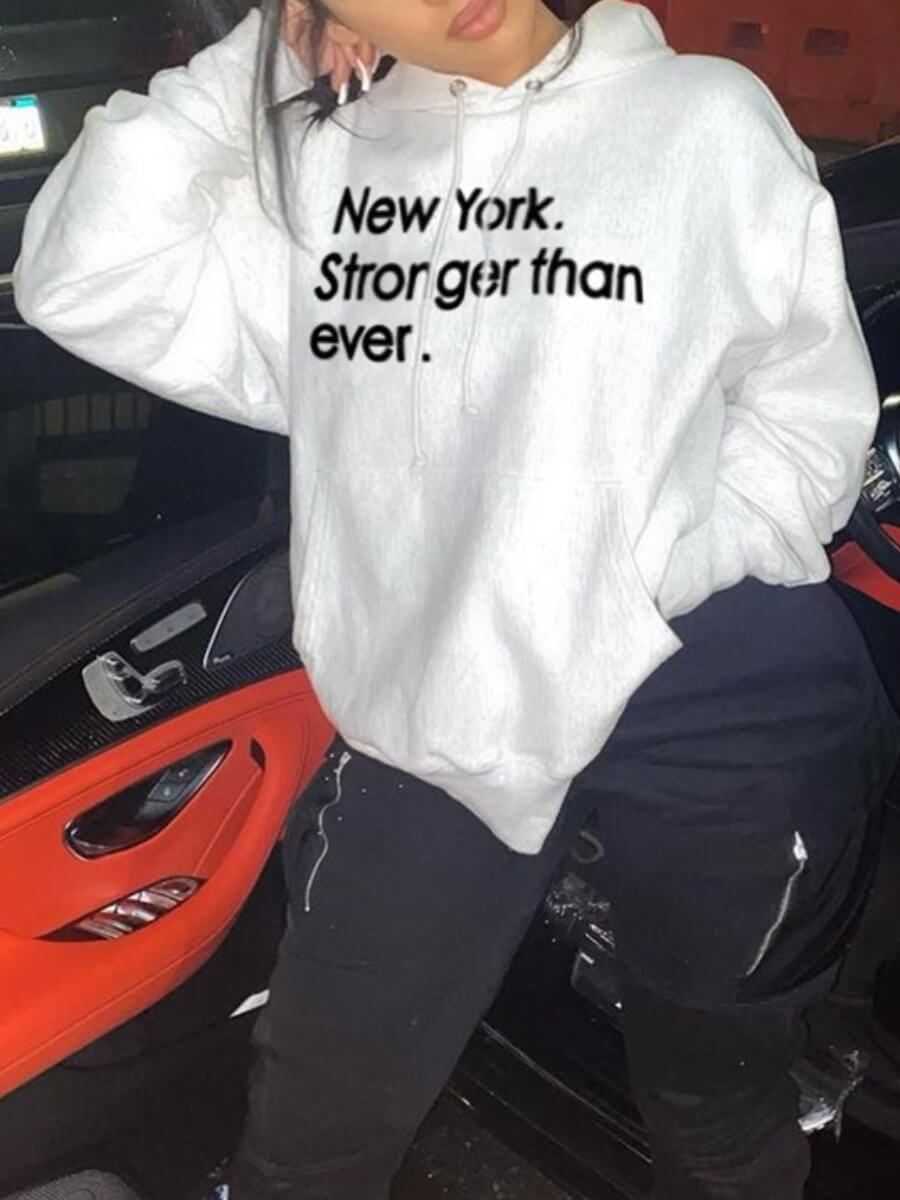 LW Casual Letter Print Oversized White Hoodie