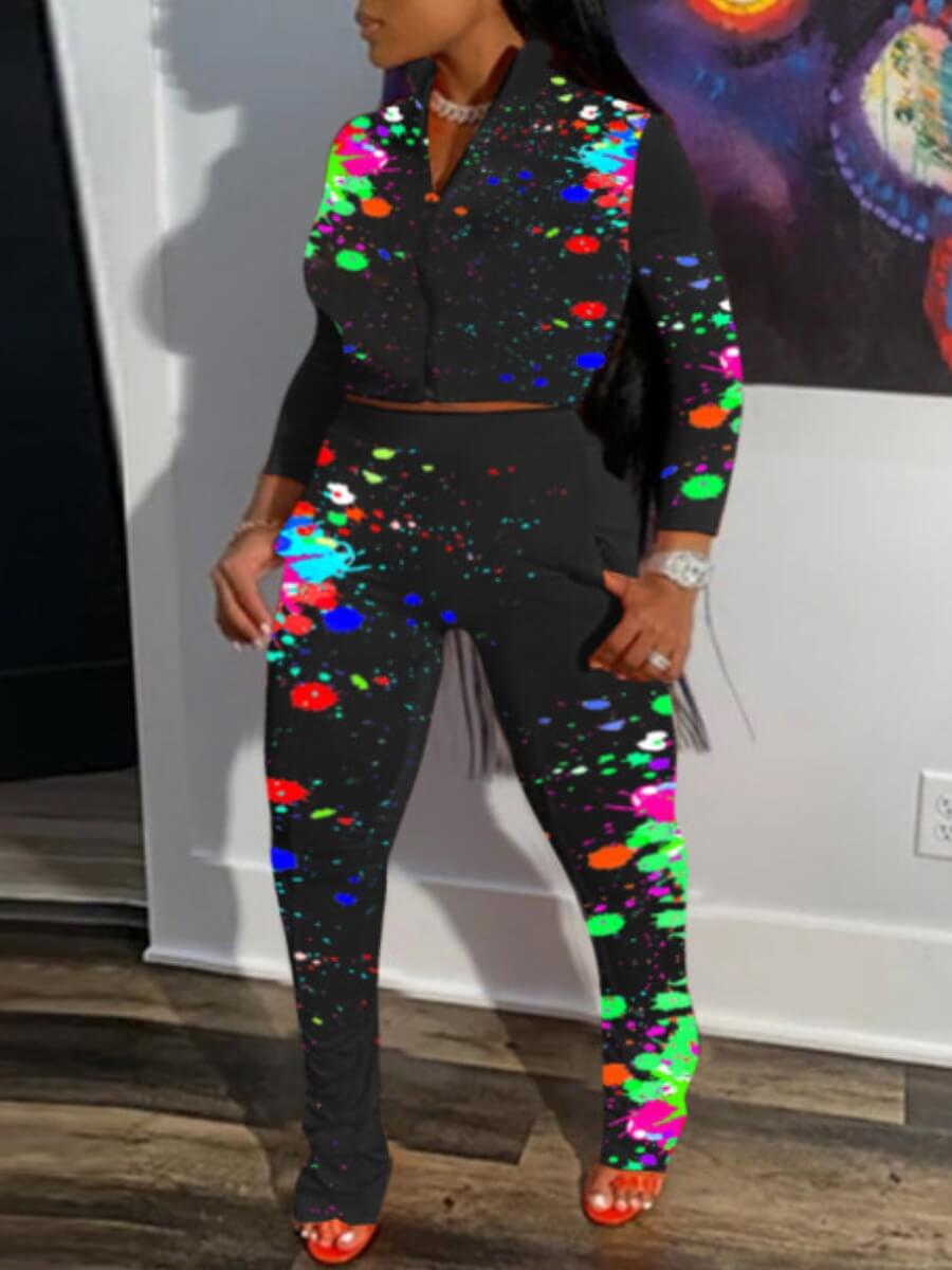 

Lovely Sportswear Graffiti Print Patchwork Multicolor Plus Size Two-piece Pants Set, Multi