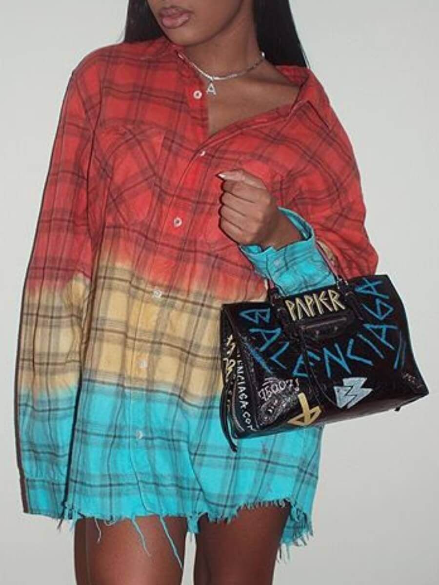 

Lovely Street Plaid Print Patchwork Red Mini Shirt Dress