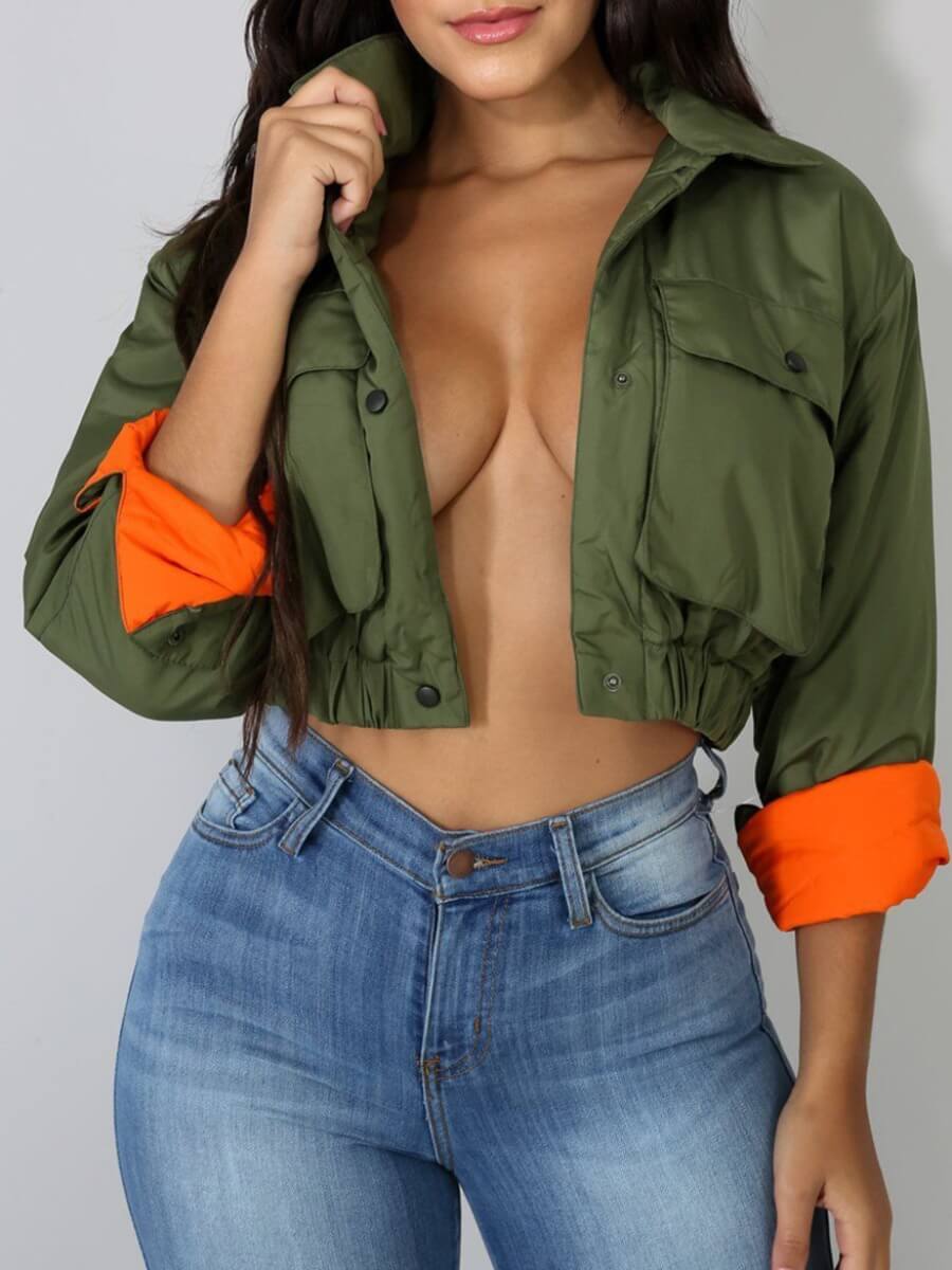 

Lovely Casual Button Pocket Design Army Green Parka