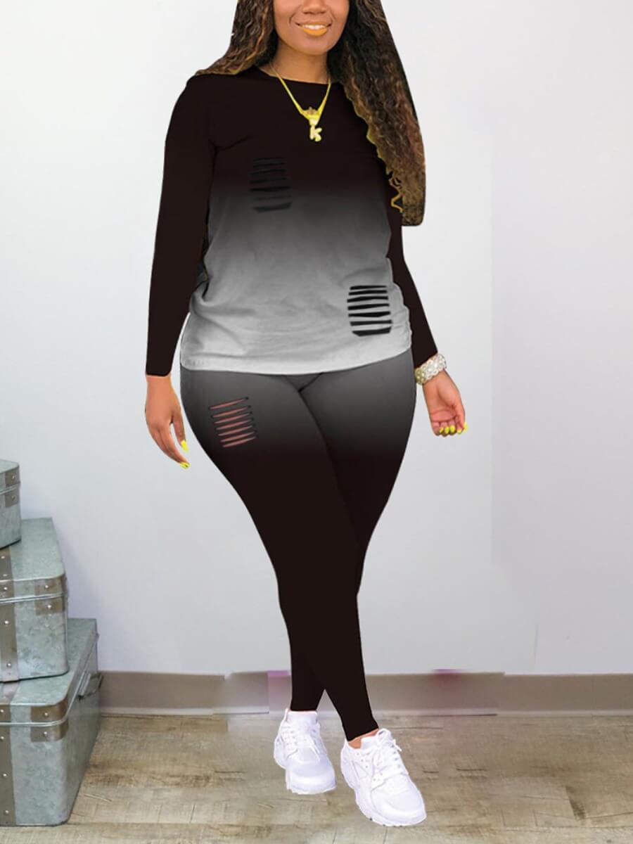 

Lovely Trendy Gradient Ripped Black Plus Size Two-piece Pants Set